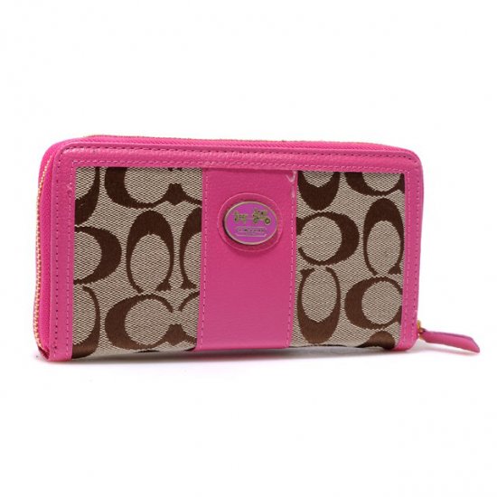 Coach Zippy In Signature Large Pink Wallets BLU - Click Image to Close